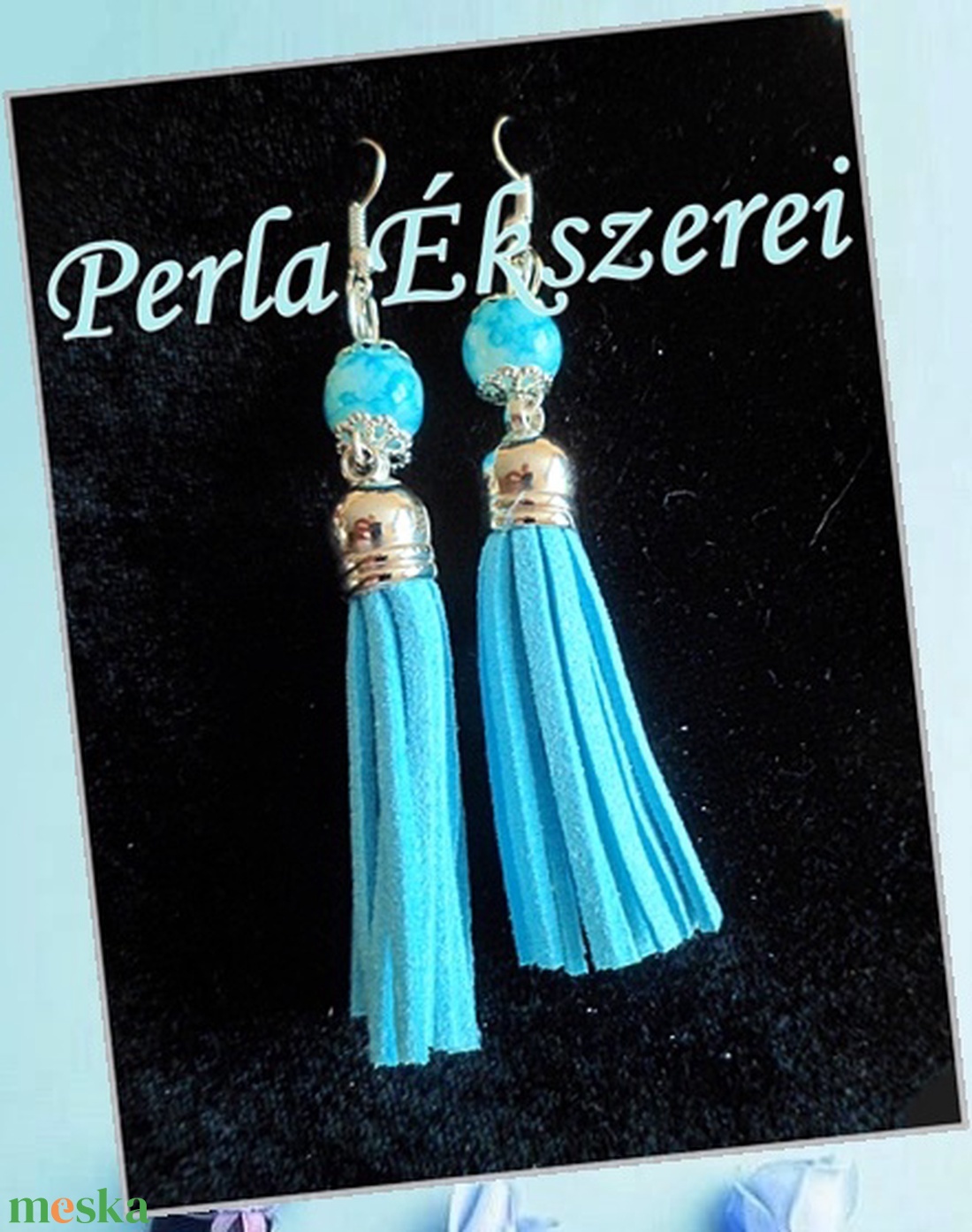 Világoskék színvilág - ékszer - fülbevaló - rojtos fülbevaló - Meska.hu