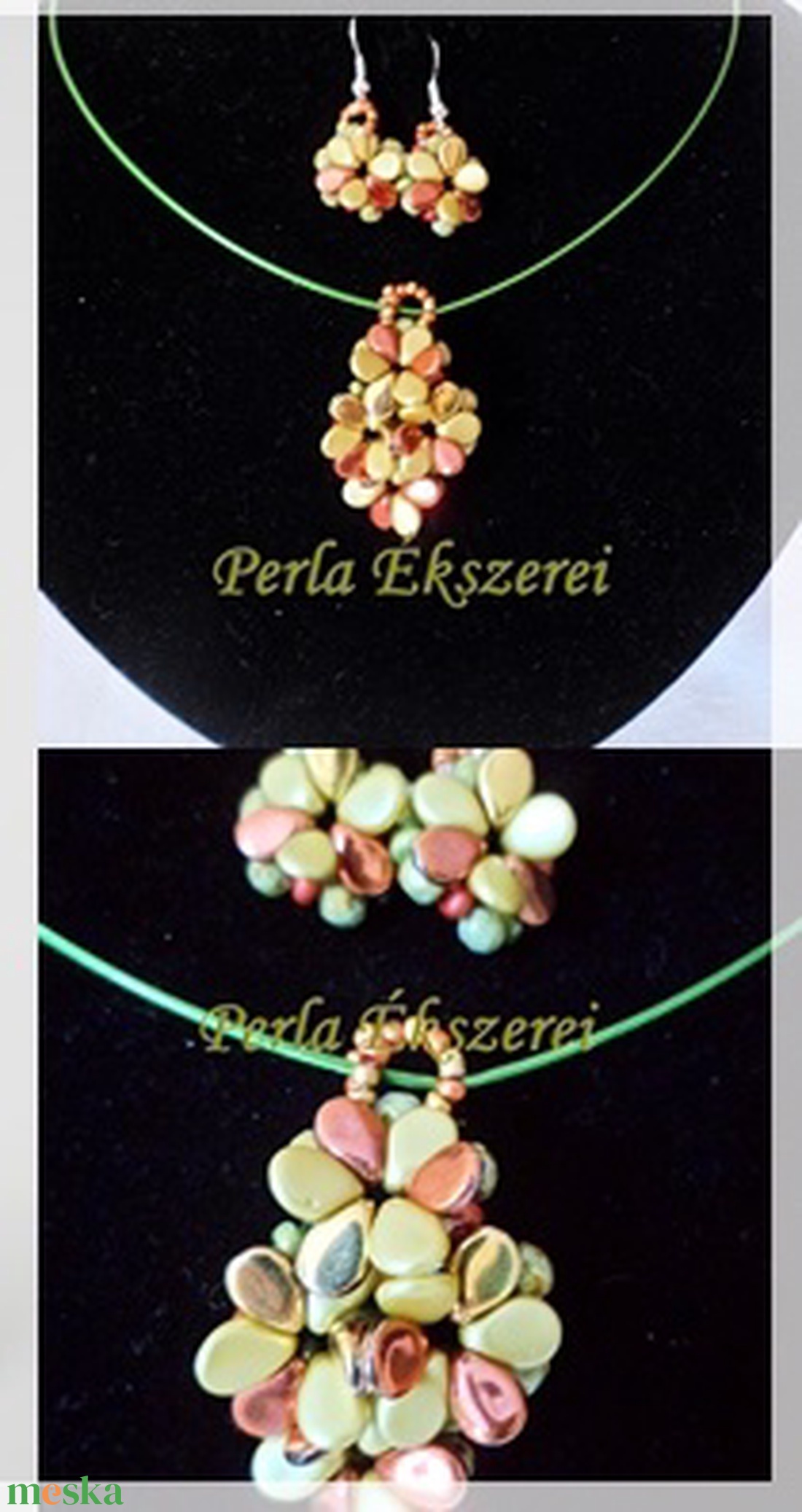 Csillagvirág szett-Zöld-bronz - ékszer - ékszerszett - Meska.hu