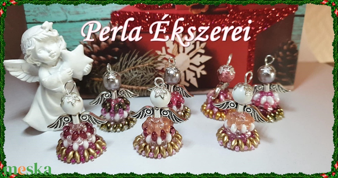 Angyalkák gyöngyös köntösben  - karácsony - karácsonyi lakásdekoráció - karácsonyi manók, figurák - Meska.hu