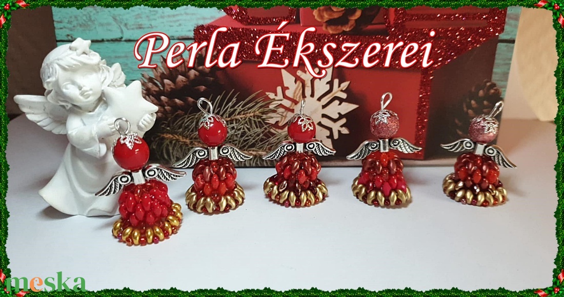 Angyalkák gyöngyös köntösben  - karácsony - karácsonyi lakásdekoráció - karácsonyi manók, figurák - Meska.hu