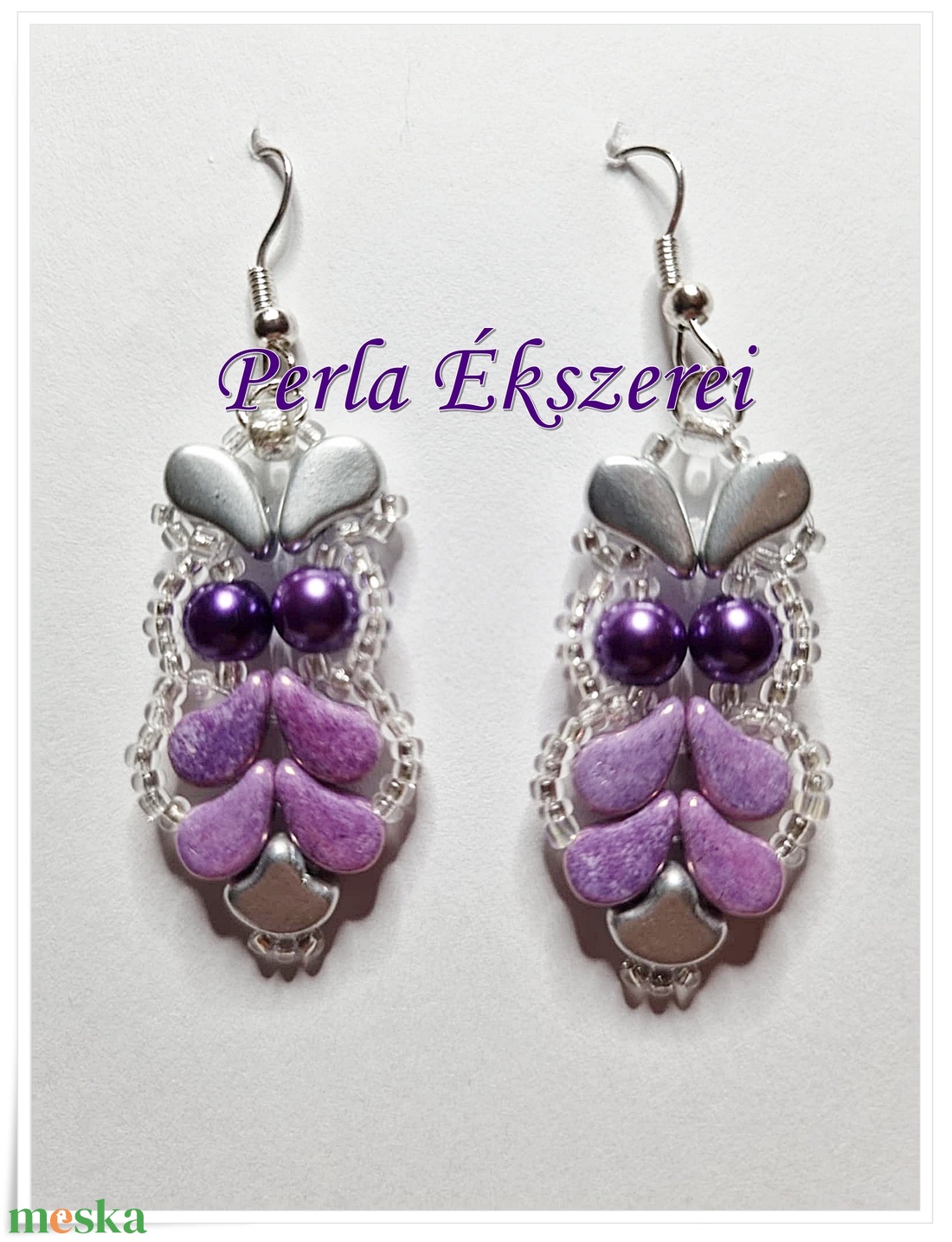 Bagoly Lilla fülbevaló - ékszer - fülbevaló - lógó fülbevaló - Meska.hu