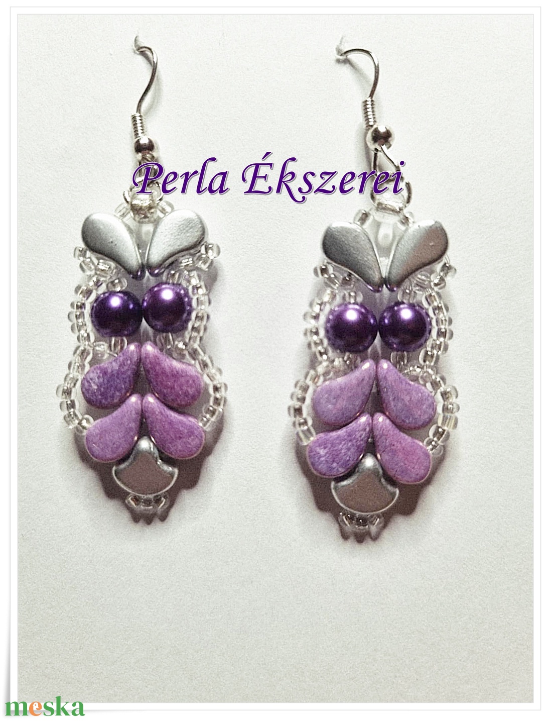 Bagoly Lilla fülbevaló - ékszer - fülbevaló - lógó fülbevaló - Meska.hu