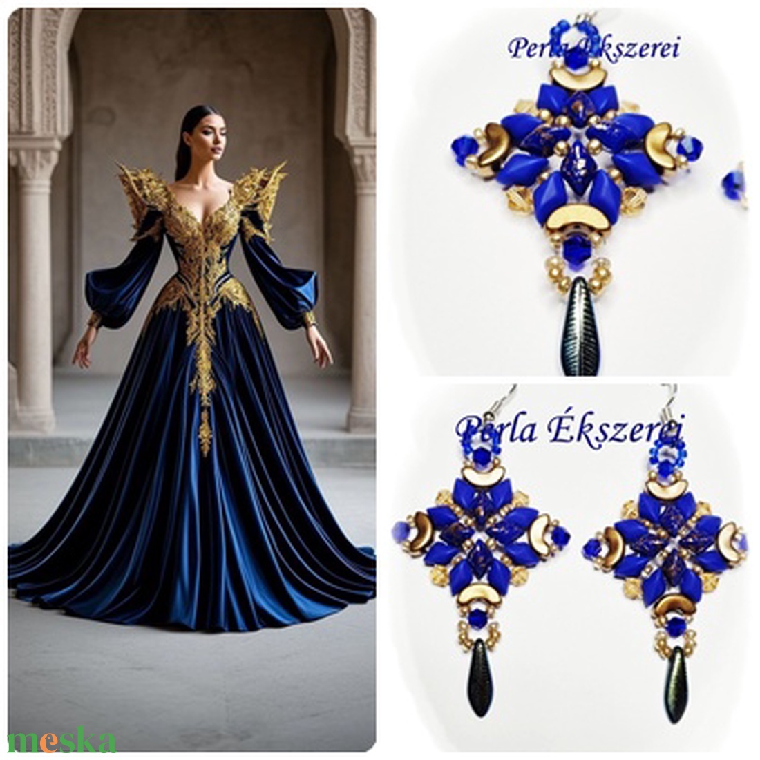 Királykék aranyban - ékszer - fülbevaló - lógó fülbevaló - Meska.hu