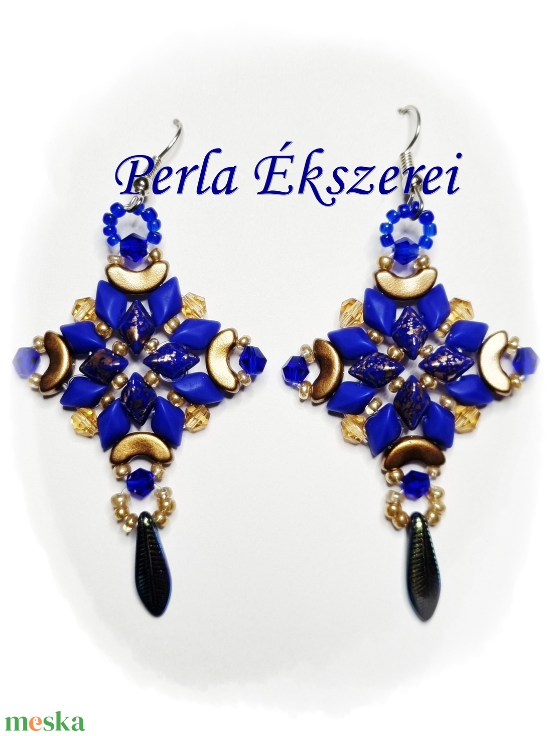 Királykék aranyban - ékszer - fülbevaló - lógó fülbevaló - Meska.hu