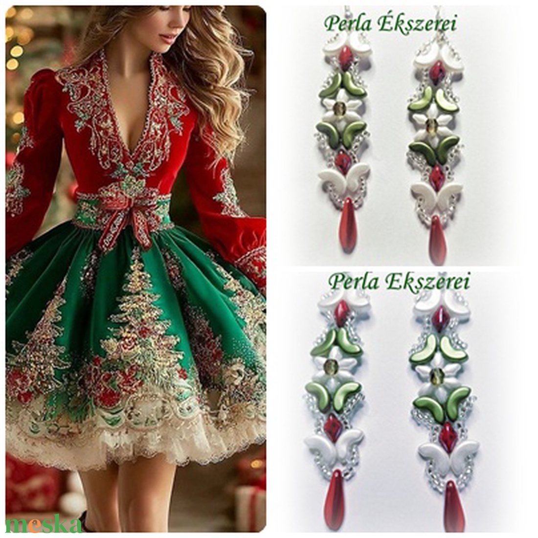 Piros,fehér,zöld... - ékszer - fülbevaló - lógó fülbevaló - Meska.hu