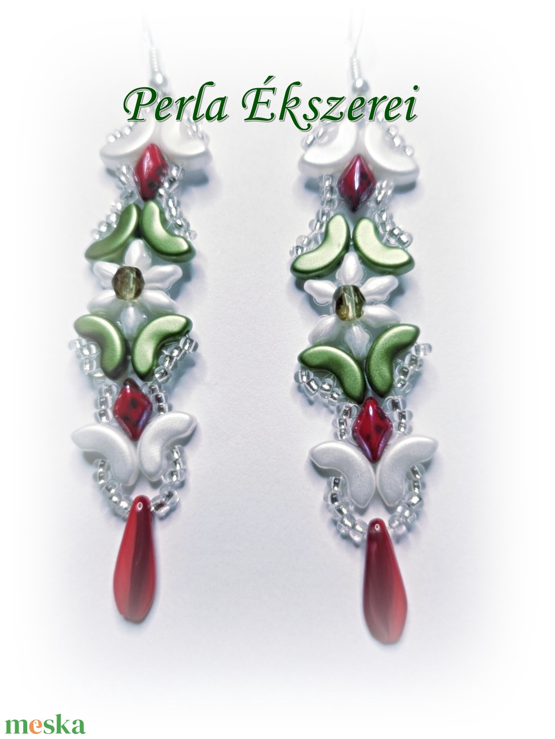 Piros,fehér,zöld... - ékszer - fülbevaló - lógó fülbevaló - Meska.hu