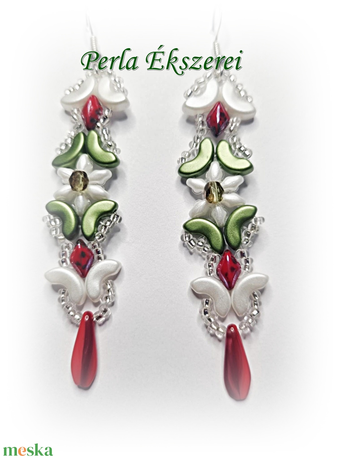 Piros,fehér,zöld... - ékszer - fülbevaló - lógó fülbevaló - Meska.hu