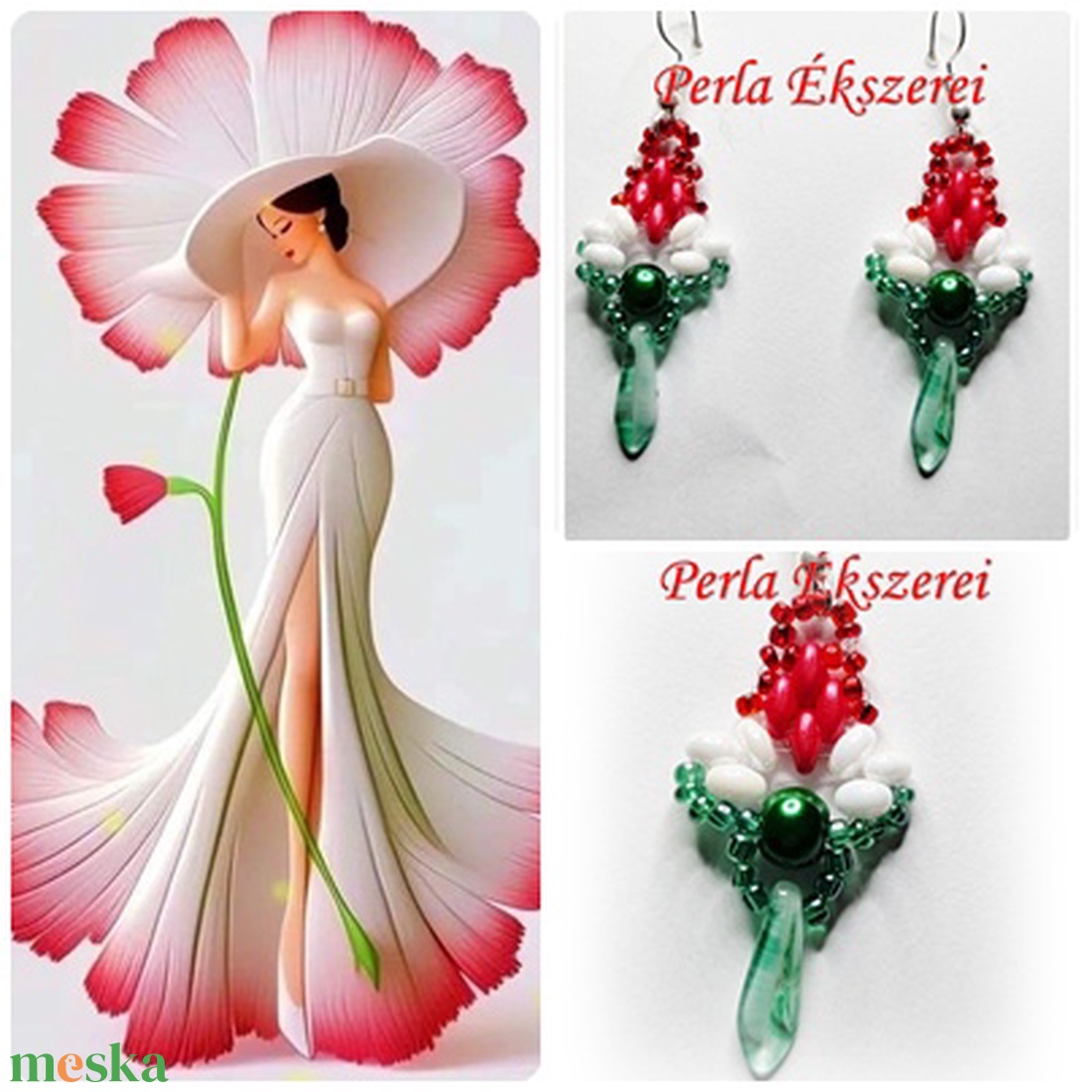 Nemzeti színű fülbevaló - ékszer - fülbevaló - lógó fülbevaló - Meska.hu