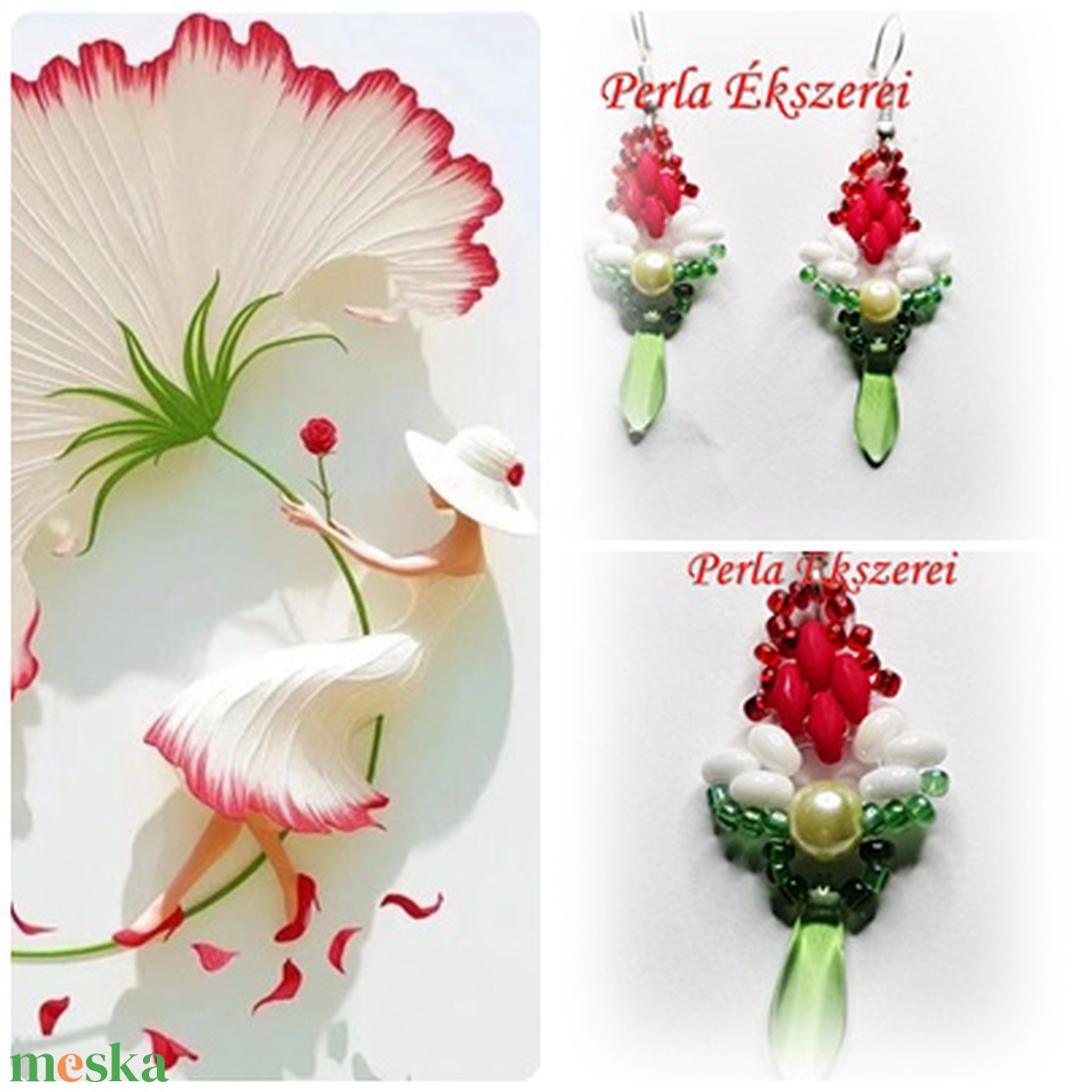 Nemzeti színű fülbevaló 2. - ékszer - fülbevaló - lógó fülbevaló - Meska.hu