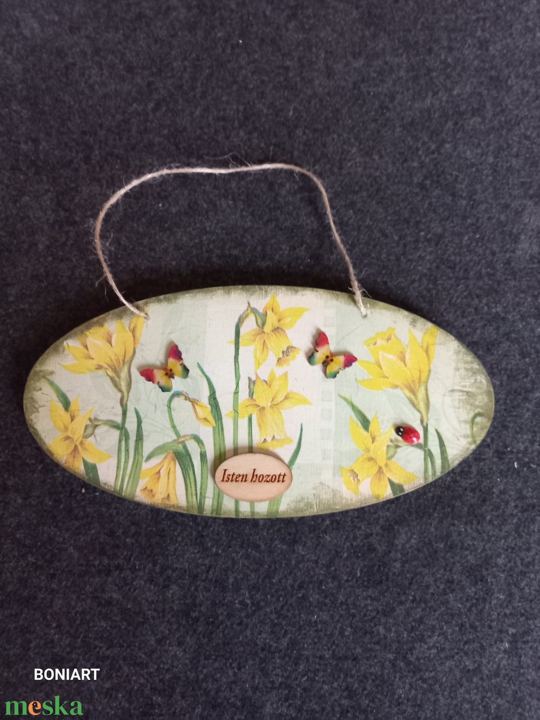 Nárciszos, pillangós, katica bogaras ajtódísz - otthon & életmód - dekoráció - ajtó- és ablak dekoráció - ajtótábla - Meska.hu