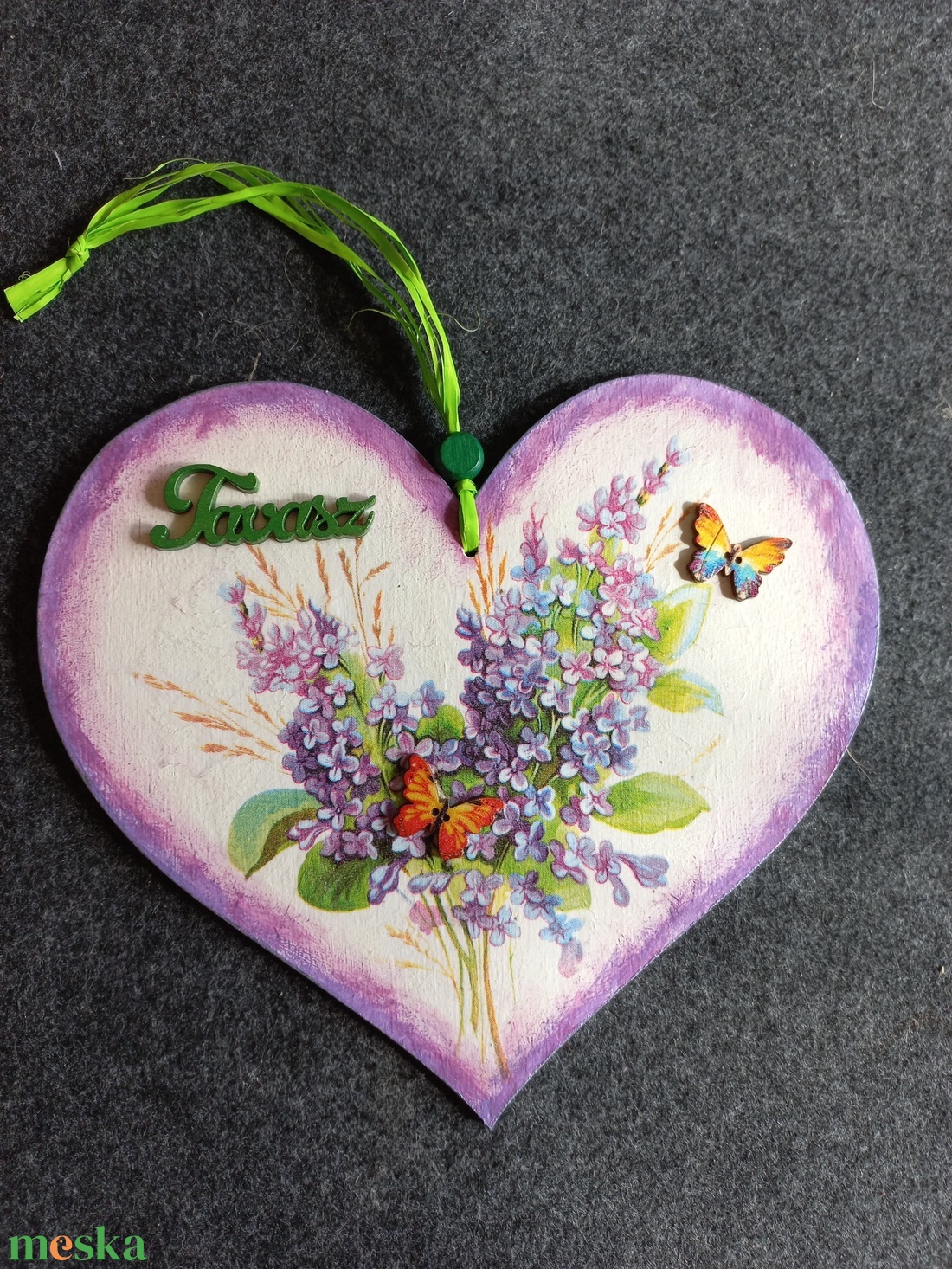 Szív alakú orgonás fa üdvözlő tábla - otthon & életmód - dekoráció - ajtó- és ablak dekoráció - ajtótábla - Meska.hu