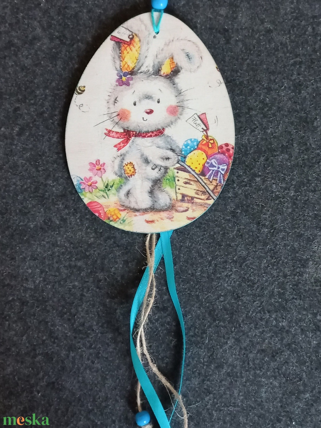 Húsvéti fa dísz szalagokkal, madzaggal, fagolyókkal. - ünnepi díszek, dekorációk - húsvéti díszek és dekorációk - Meska.hu