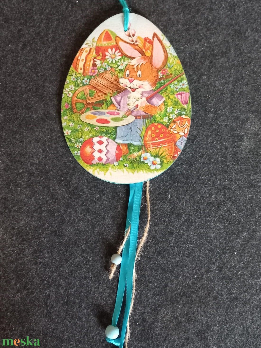Húsvéti fa dísz szalagokkal, madzaggal, fagolyókkal. - ünnepi díszek, dekorációk - húsvéti díszek és dekorációk - Meska.hu