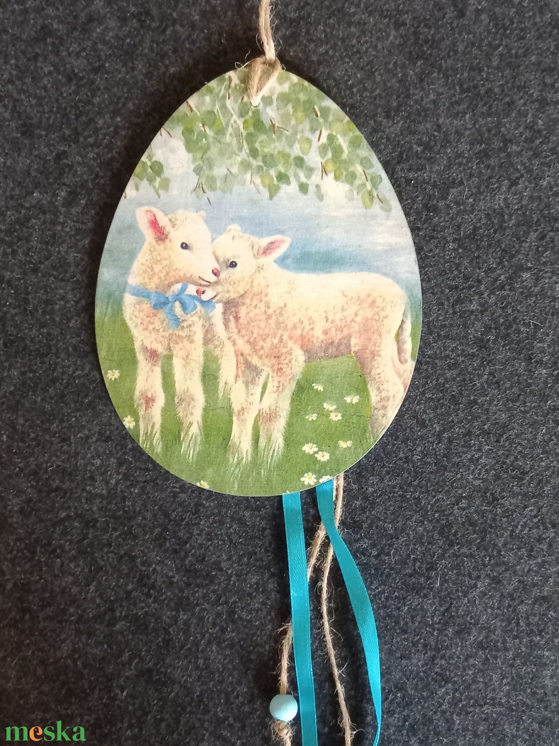 Húsvéti fa dísz szalagokkal, madzaggal, fagolyókkal. - ünnepi díszek, dekorációk - húsvéti díszek és dekorációk - Meska.hu