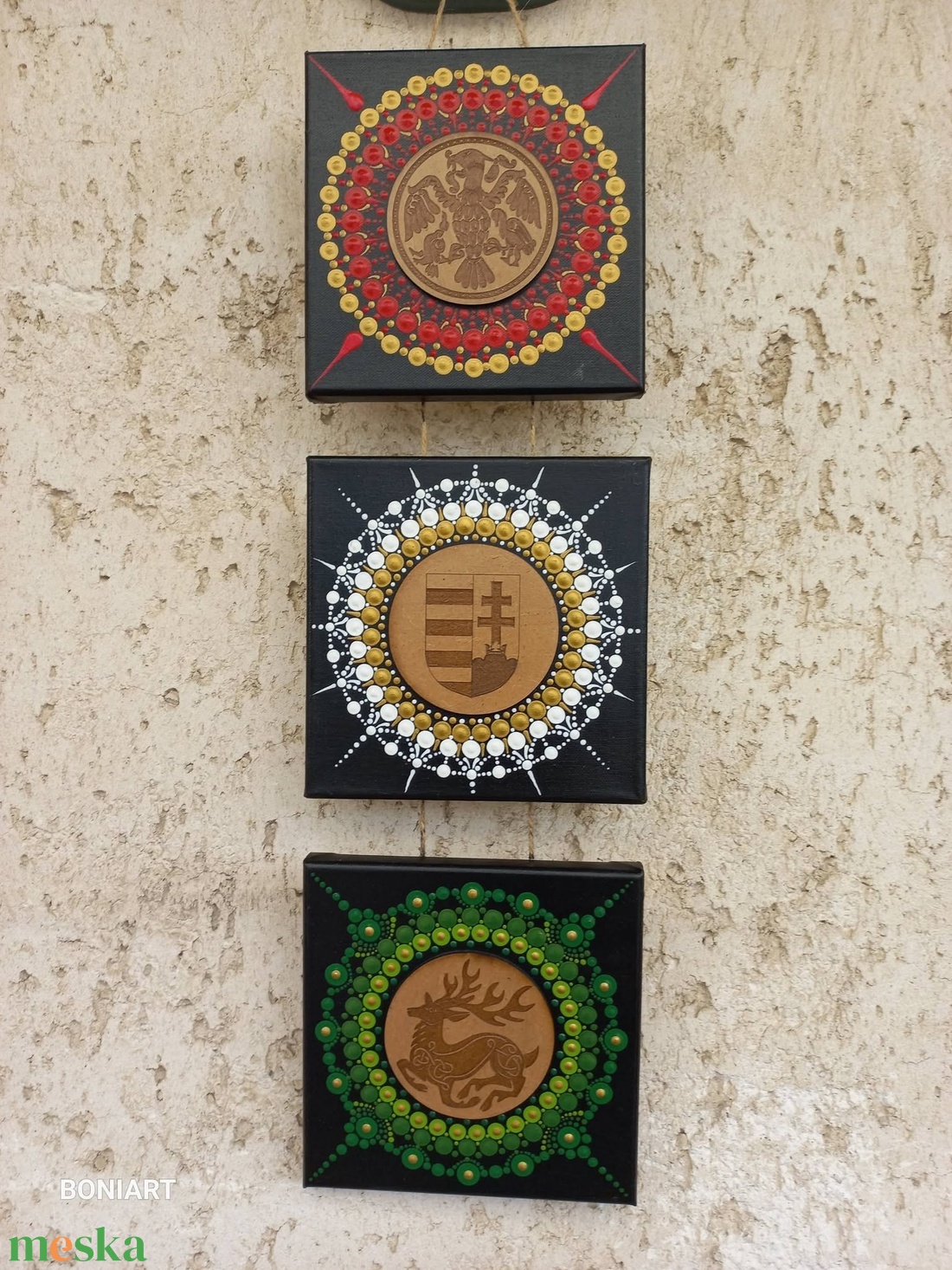 3 részes mandala feszített vászon kereten fa középpel - otthon & életmód - dekoráció - spiritualitás - mandala - Meska.hu