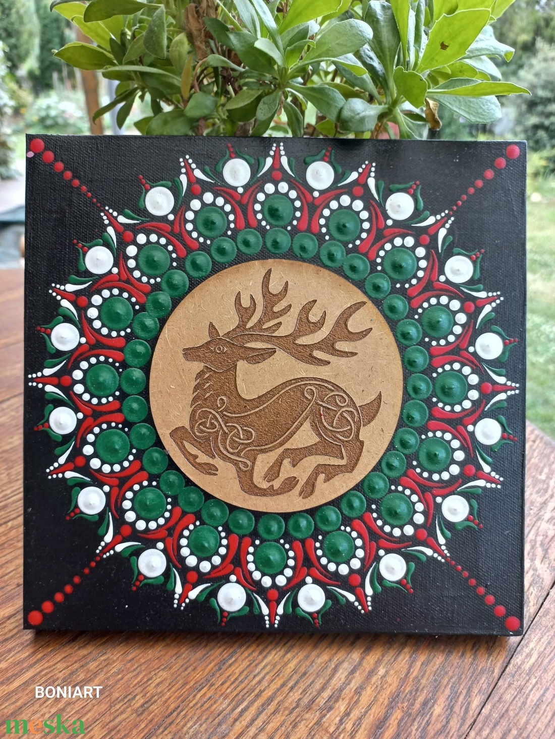 Mandala feszített vászon kereten, fa középpel, magyaros színekkel - otthon & életmód - dekoráció - spiritualitás - mandala - Meska.hu