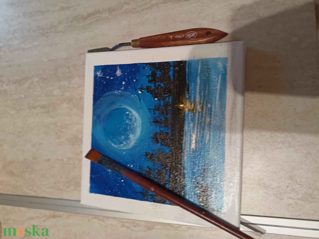 Tábortűz a tónál - művészet - festmény - akril - Meska.hu