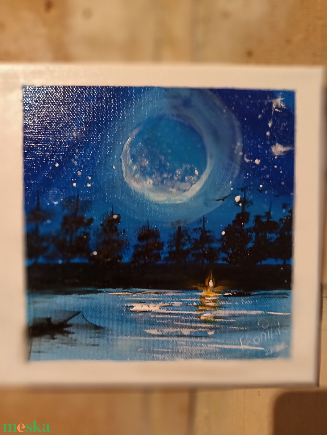 Tábortűz a tónál - művészet - festmény - akril - Meska.hu