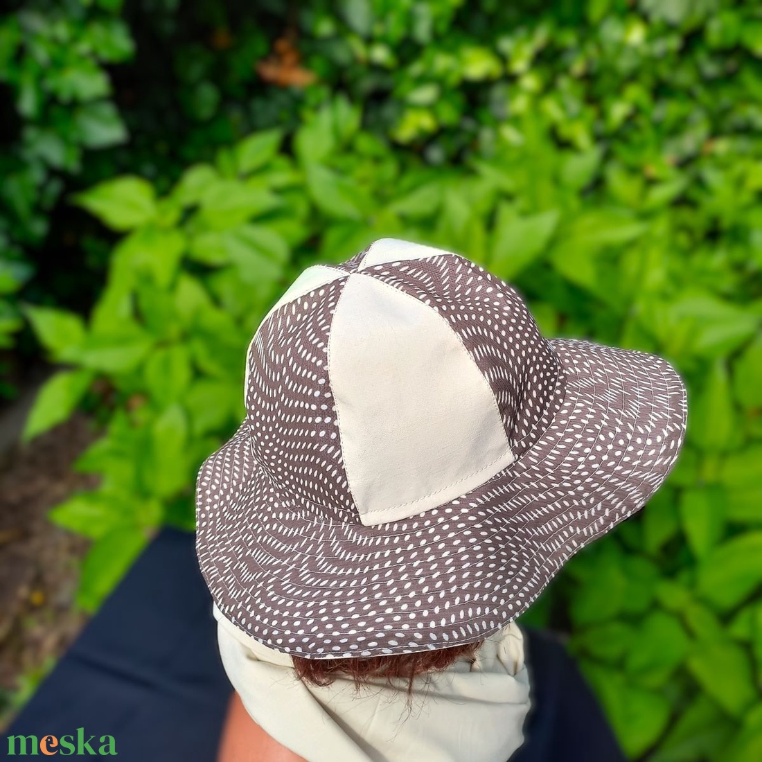  Női nyári varrott kalap, romantikus/ kombinált, beige - kakaó design mintás - ruha & divat - sál, sapka, kendő - kalap - Meska.hu