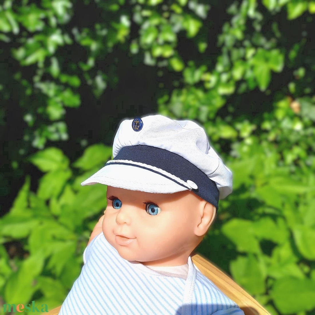 Kisfiú tengerész sapka / csíkos, fehér - baba - mama - babaruházat - babasapka - Meska.hu