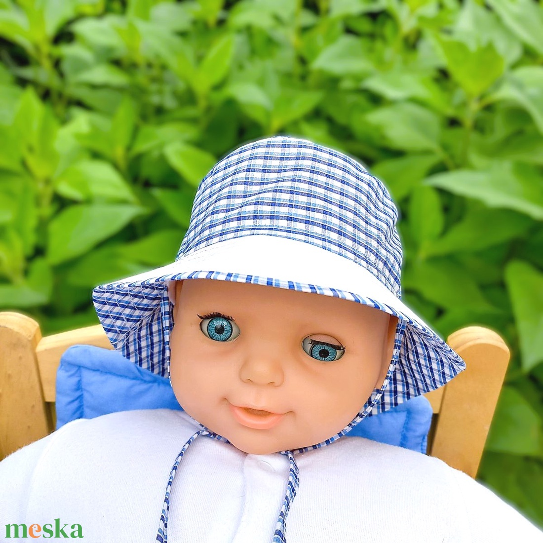 Halászsapka fiú/ kombinált/ fehér - kék kockás  - baba - mama - babaruházat - babasapka - Meska.hu