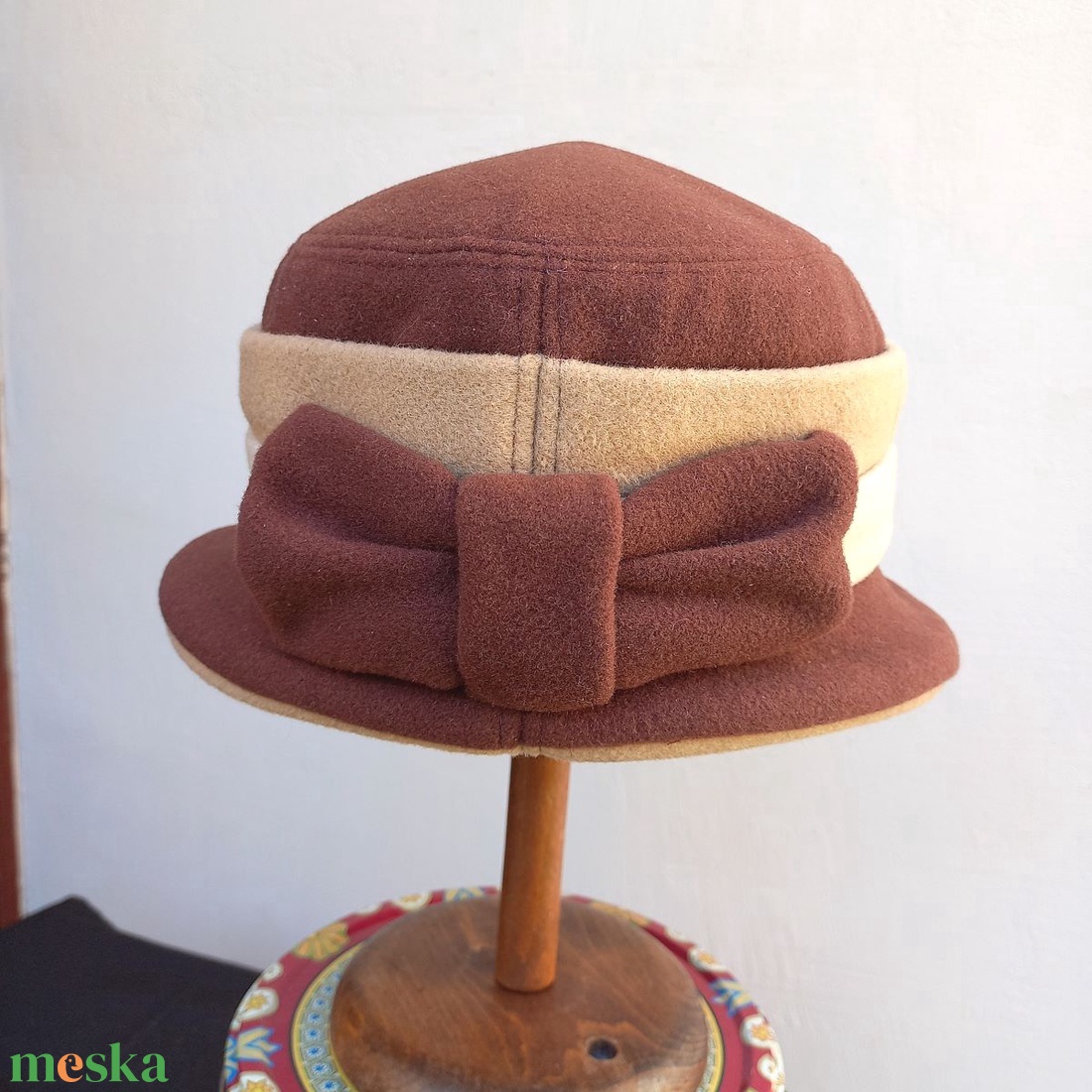 RAFFOLT / varrott téli női gyapjú kalap / kombinált / barnás - beige - ruha & divat - sál, sapka, kendő - kalap - Meska.hu
