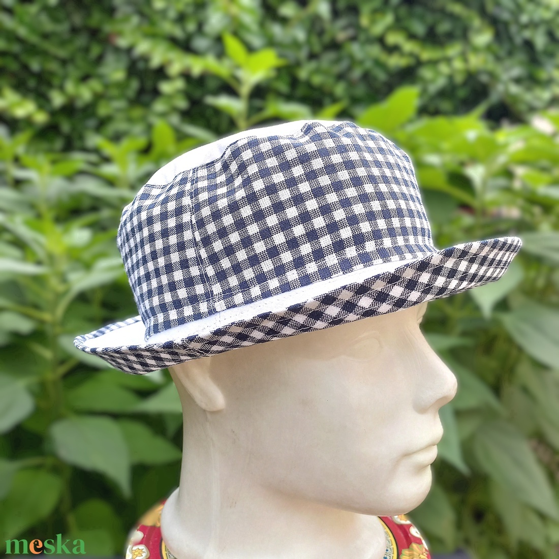 Nyári vászon kalap / unisex / kombinált / fekete- fehér kockás - ruha & divat - sál, sapka, kendő - kalap - Meska.hu