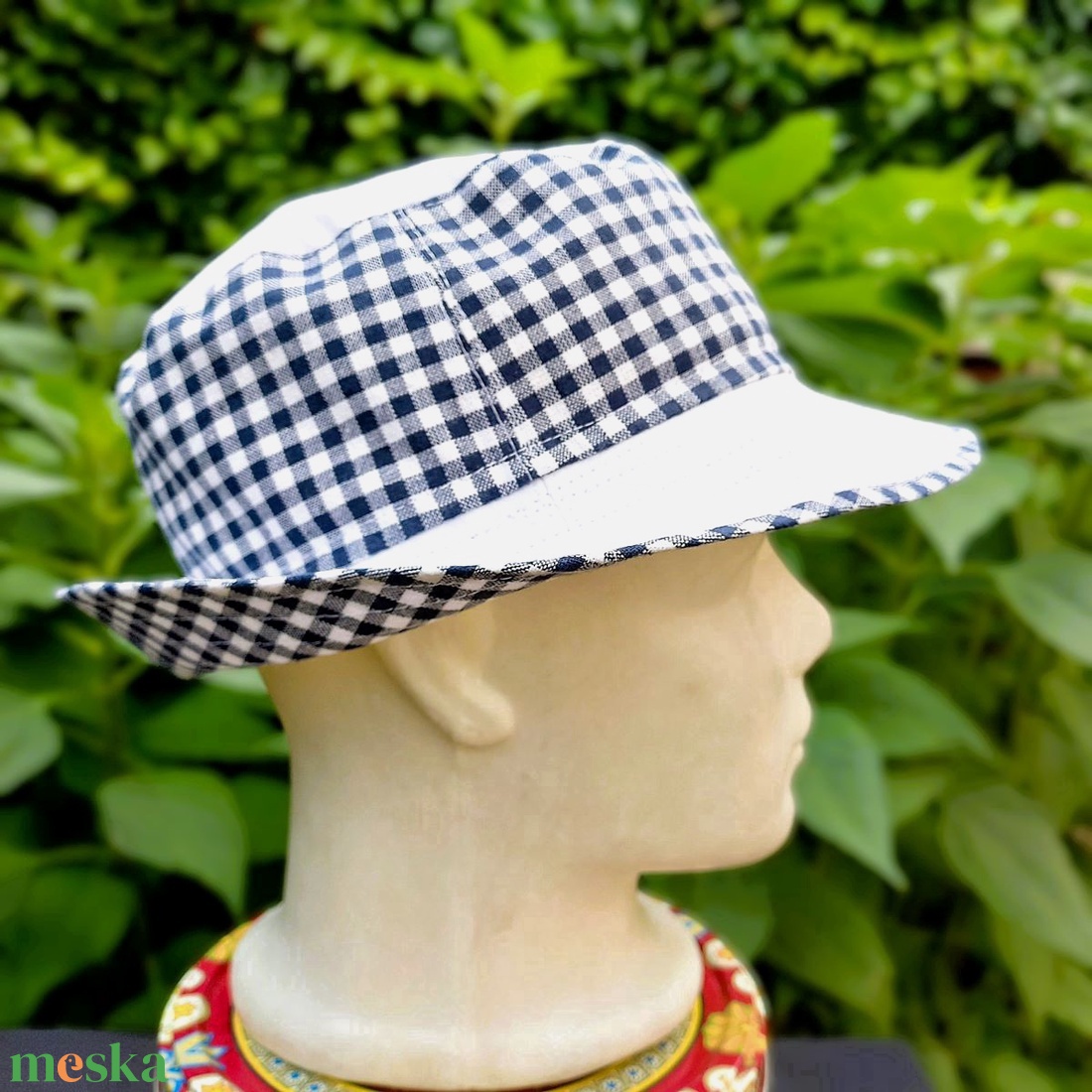 Nyári vászon kalap / unisex / kombinált / fekete- fehér kockás - ruha & divat - sál, sapka, kendő - kalap - Meska.hu