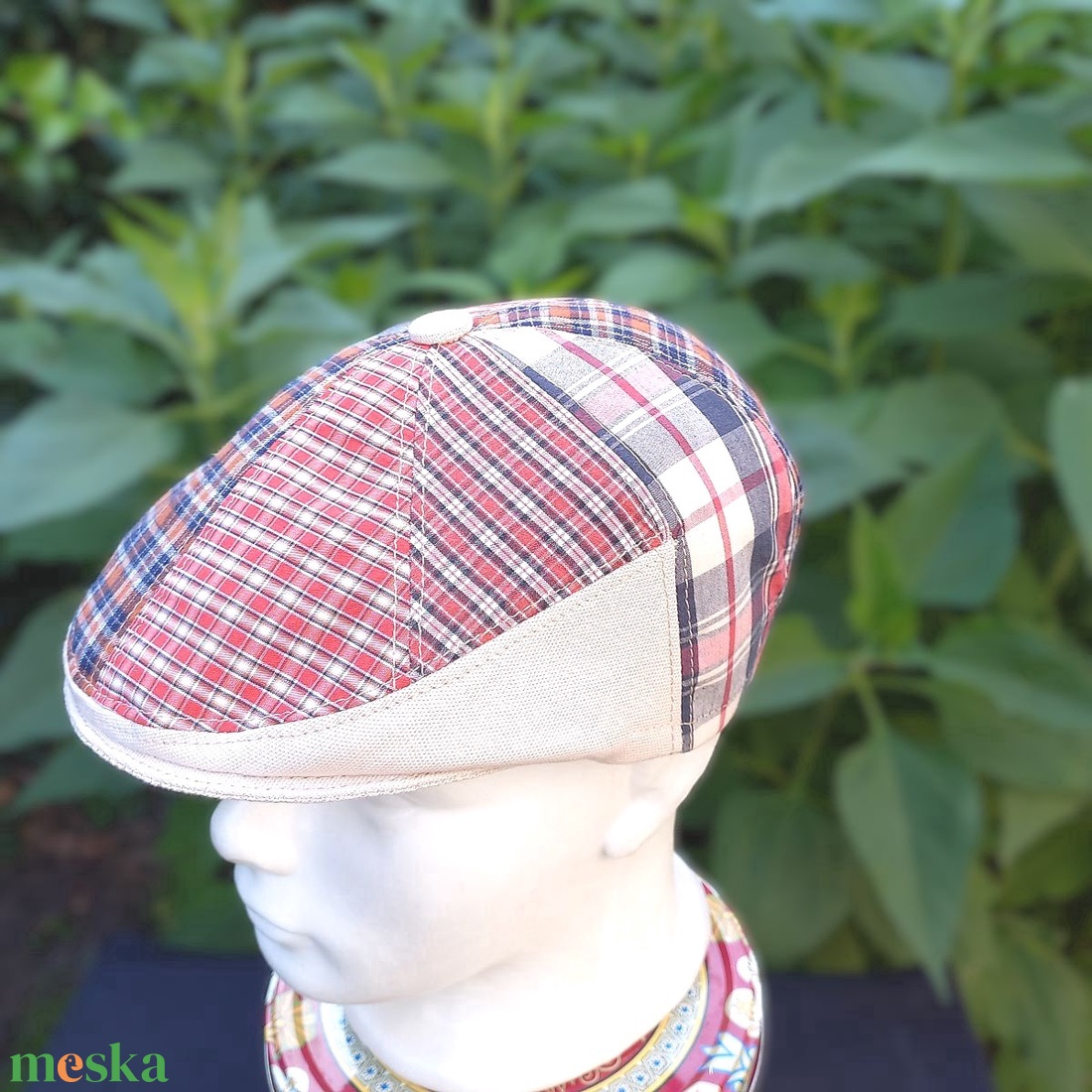 Design golf sapka / férfi- gyermek / nyári / piros- drapp tónusú  - ruha & divat - sál, sapka, kendő - sapka - Meska.hu