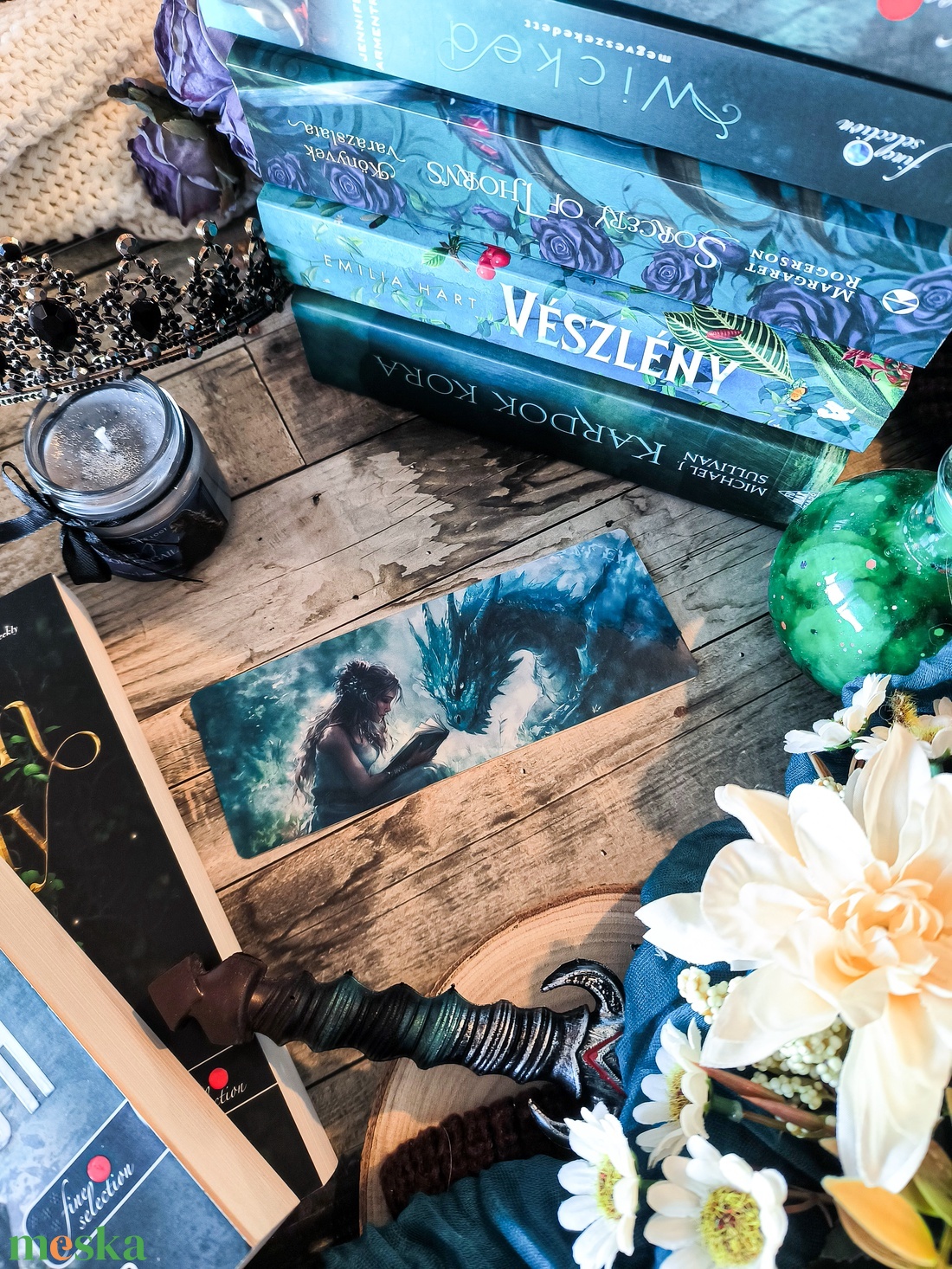 Dark Green Reading Dragon könyvjelző 1  - könyv & zene - könyvjelző - Meska.hu