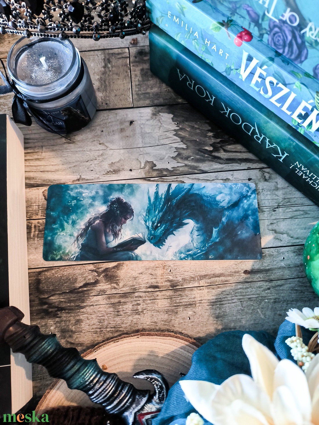Dark Green Reading Dragon könyvjelző 1  - könyv & zene - könyvjelző - Meska.hu