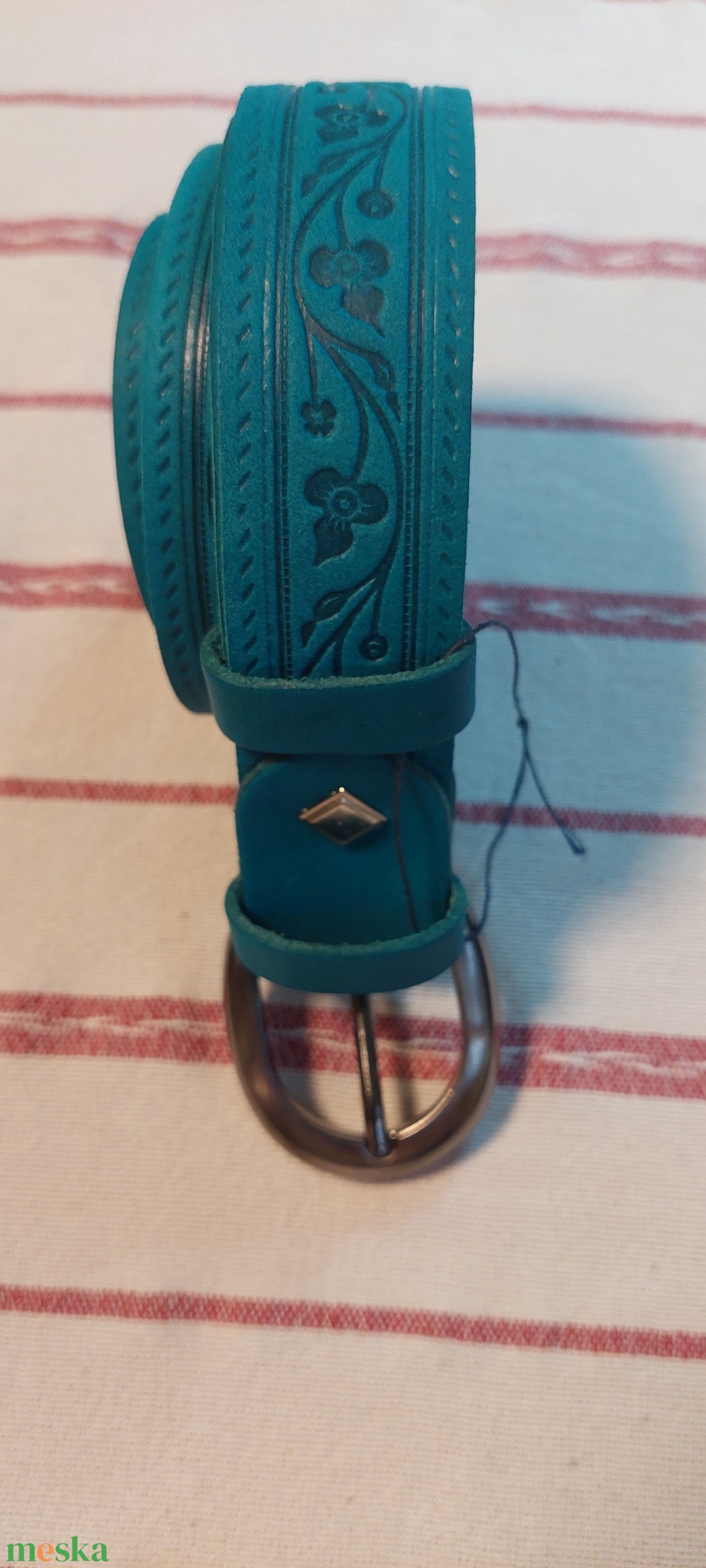 Türkiz leveles.....bőr öv - ruha & divat - öv & övcsat - öv - Meska.hu