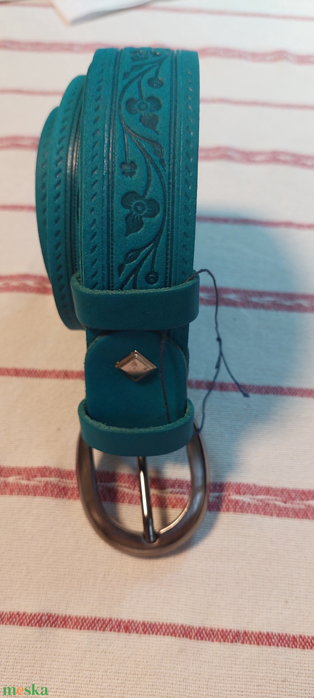 Türkiz leveles.....bőr öv - ruha & divat - öv & övcsat - öv - Meska.hu