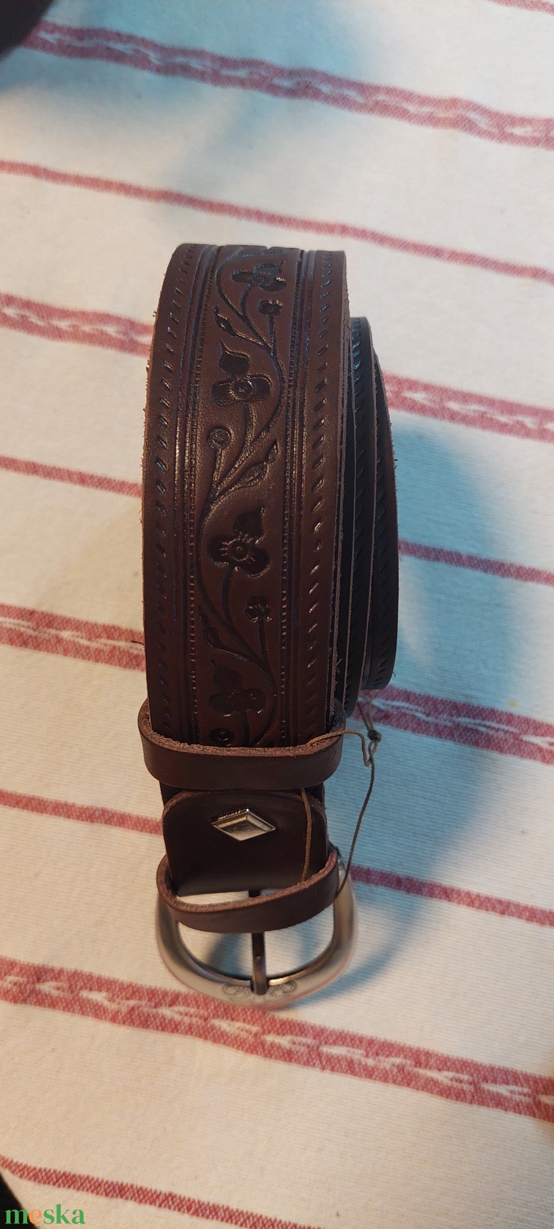 Barna bőr leveles öv - ruha & divat - öv & övcsat - öv - Meska.hu