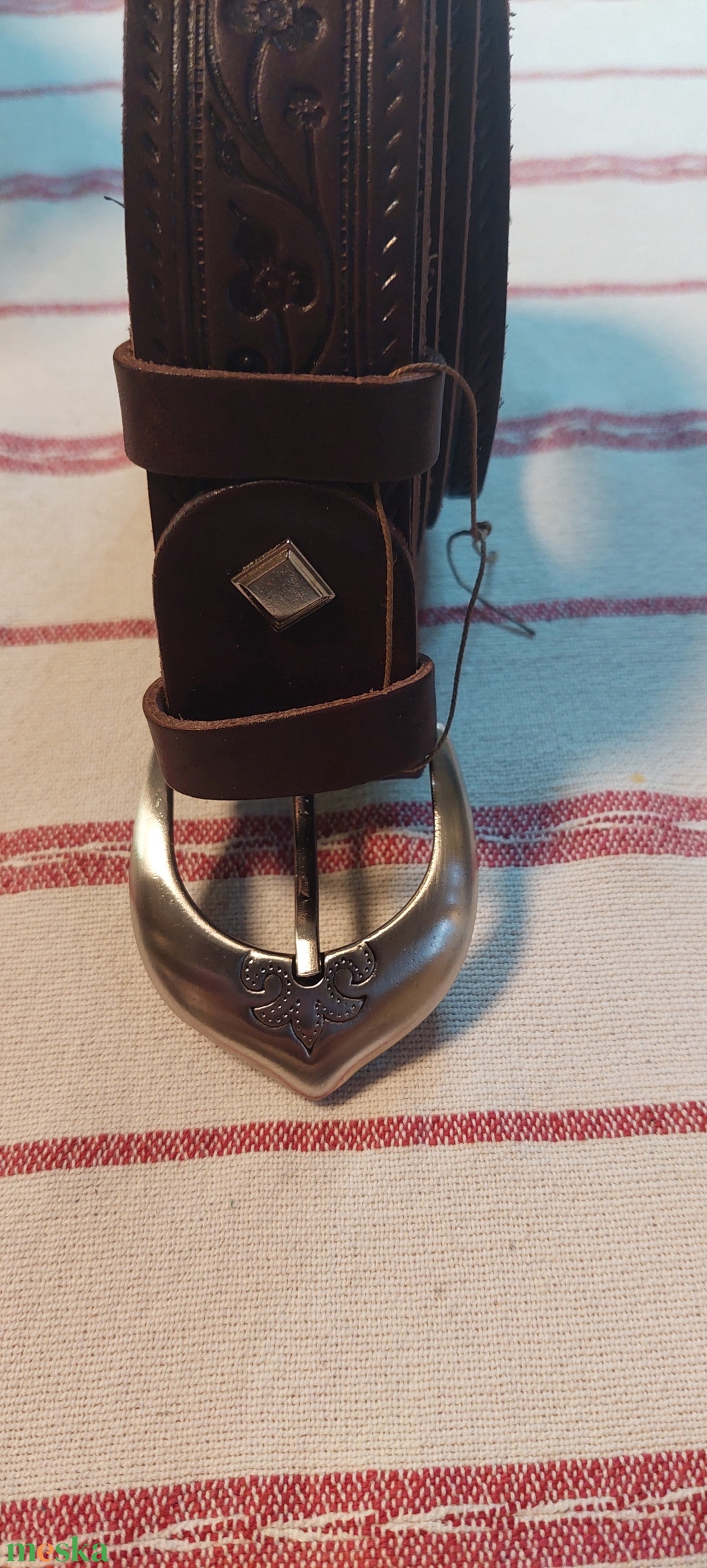 Barna bőr leveles öv - ruha & divat - öv & övcsat - öv - Meska.hu