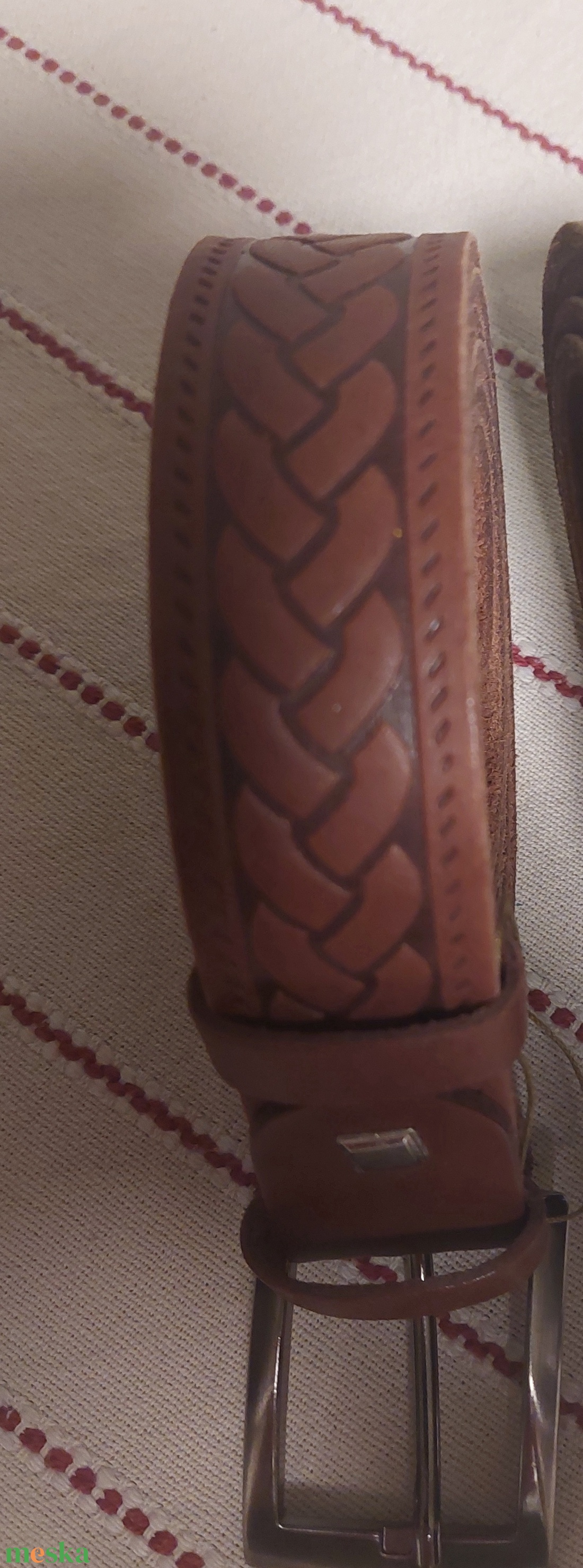 Hármas fonat mintás marhabőr öv - ruha & divat - öv & övcsat - öv - Meska.hu