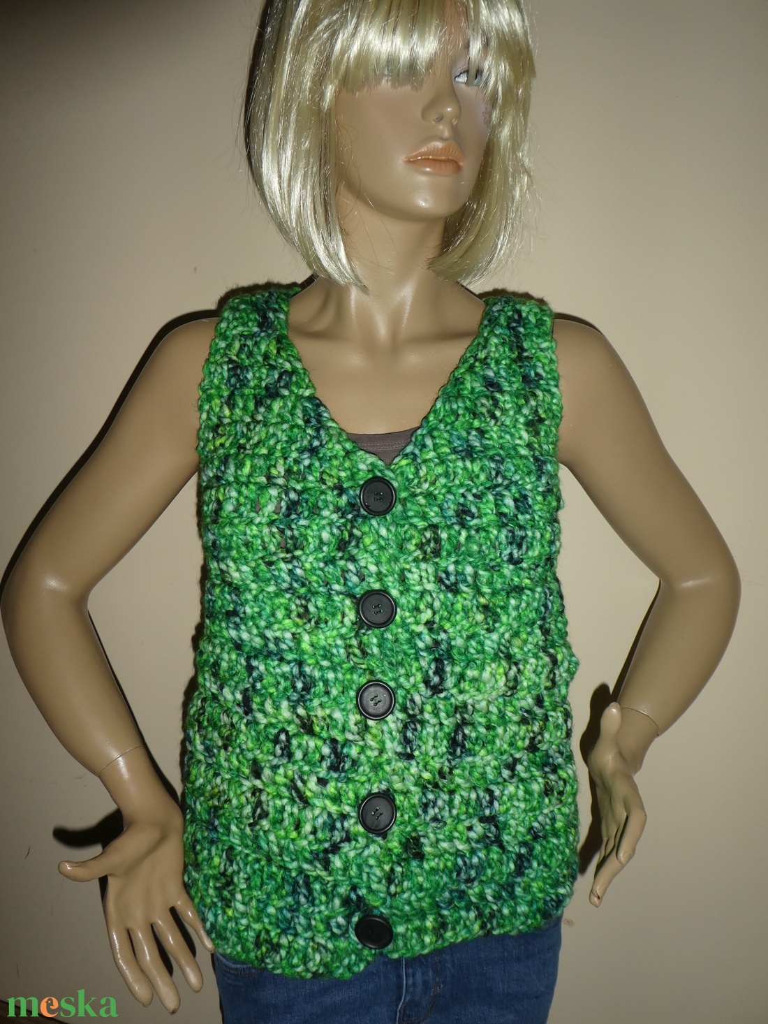 horgolt vastag mellény m-es  - ruha & divat - női ruha - mellény - Meska.hu