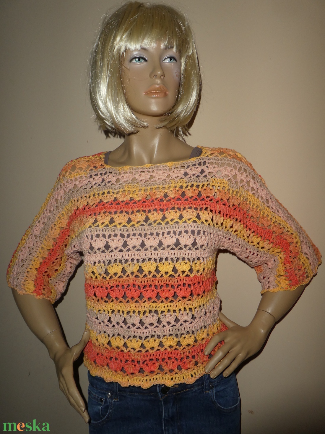 horgolt laza felső m-es - ruha & divat - női ruha - mellény - Meska.hu