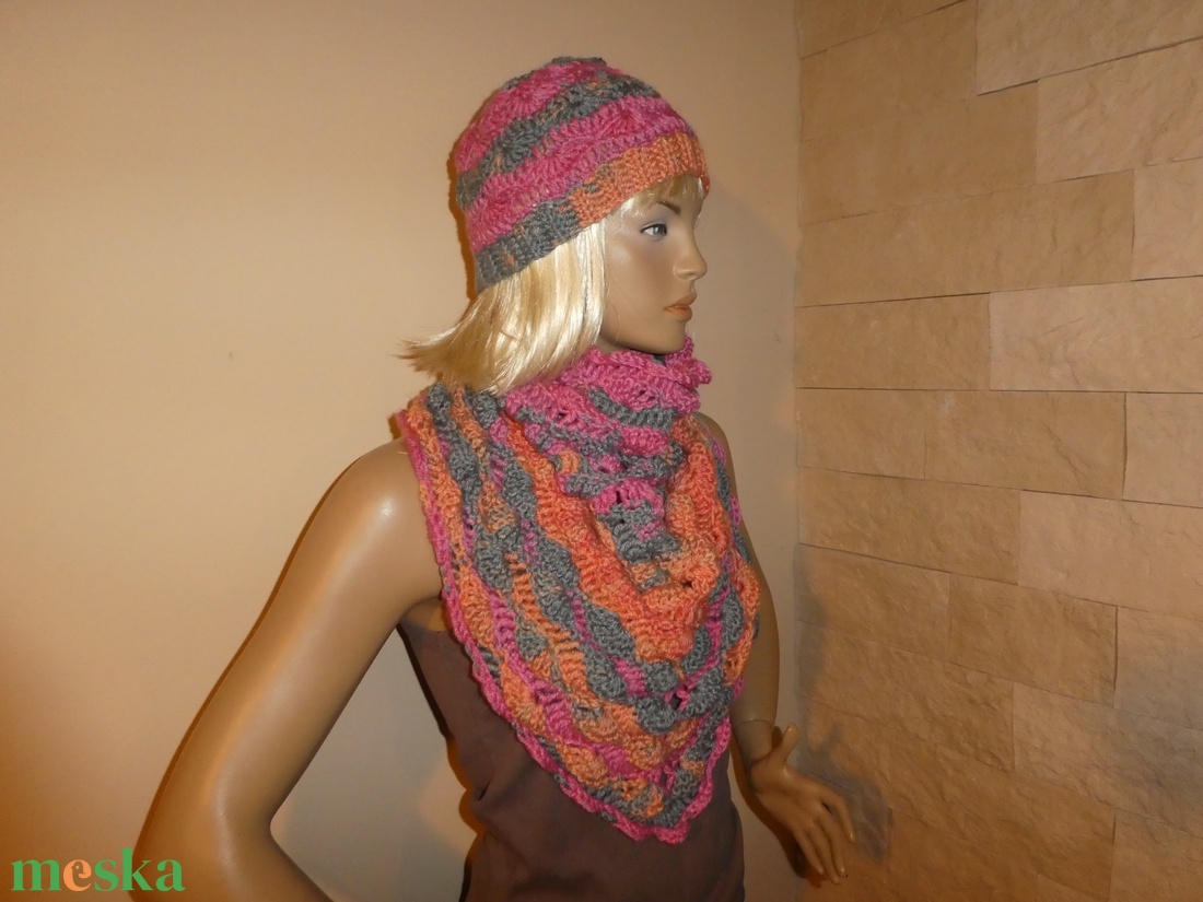 horgolt sál kendő+ sapka - ruha & divat - női ruha - kardigánok - Meska.hu