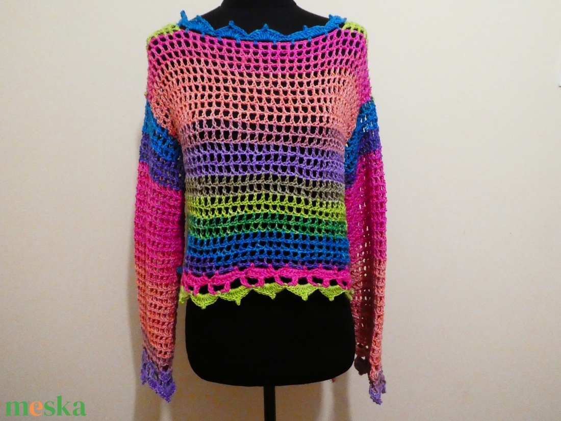 horgolt rövid laza felső  - ruha & divat - női ruha - póló, felső - Meska.hu