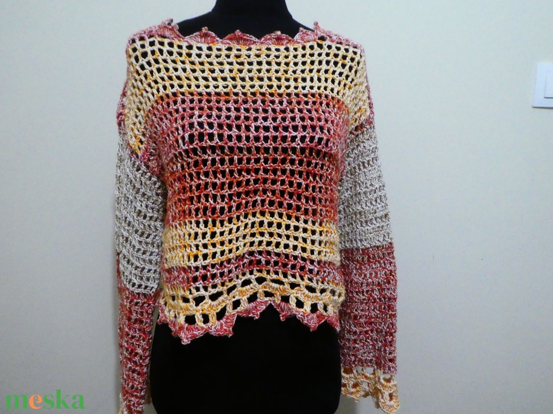 horgolt rövid laza felső  - ruha & divat - női ruha - póló, felső - Meska.hu