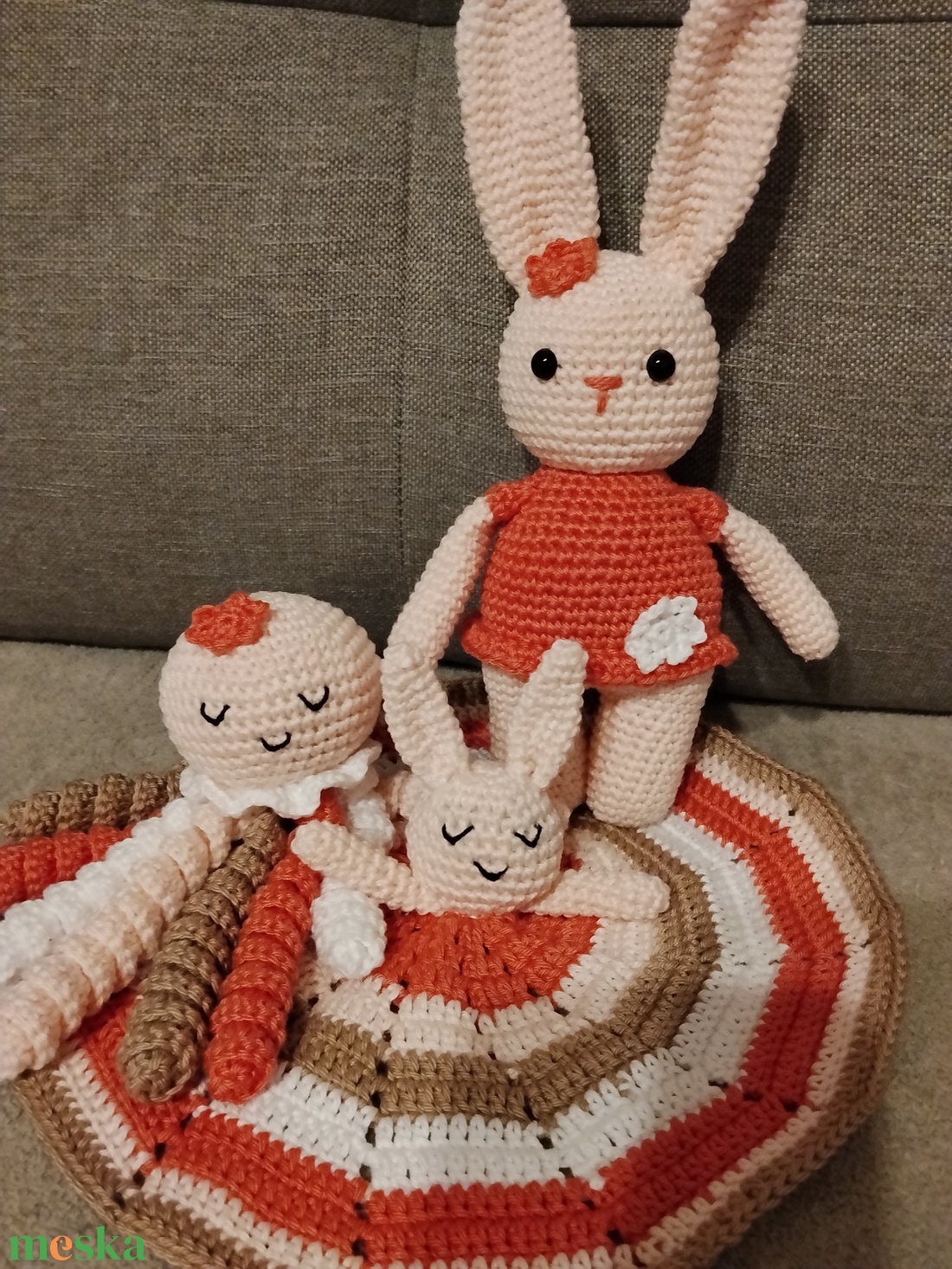 Horgolt nyuszis babaváró szett  - játék & sport - plüssállat & játékfigura - nyuszi - Meska.hu