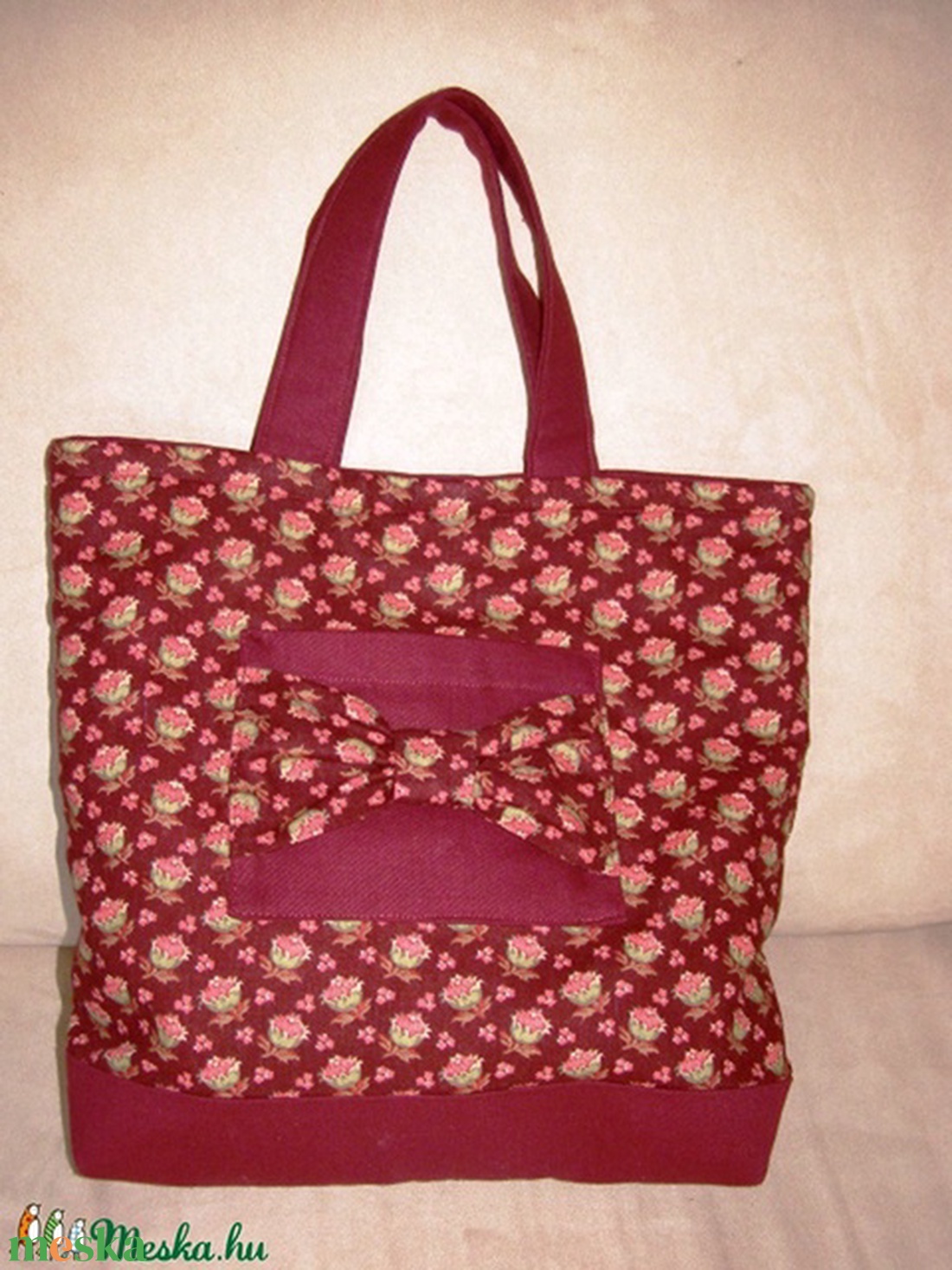 Masnis, bordó, virágmintás kis szatyor - táska & tok - kézitáska & válltáska - kézitáska - Meska.hu