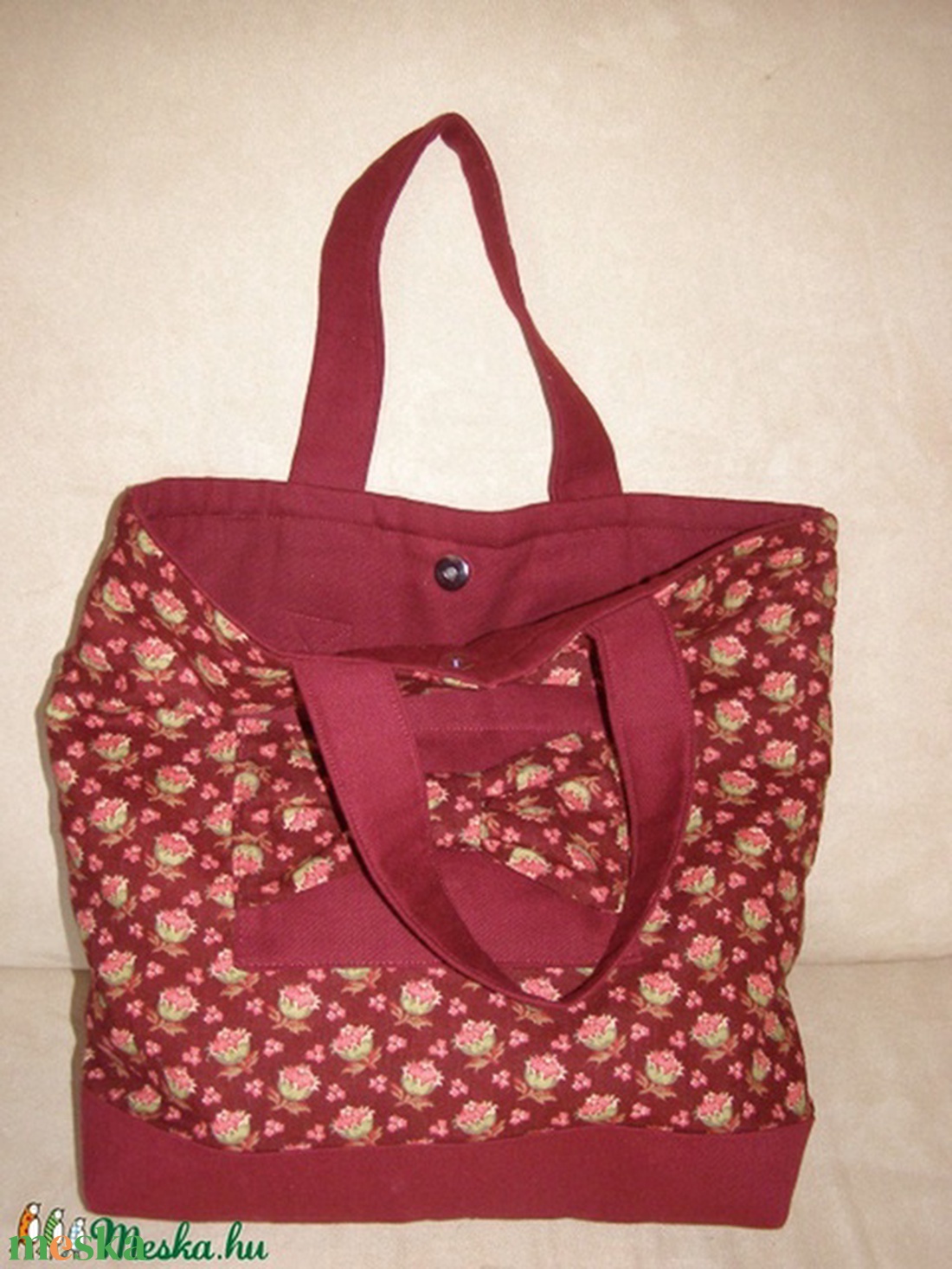 Masnis, bordó, virágmintás kis szatyor - táska & tok - kézitáska & válltáska - kézitáska - Meska.hu