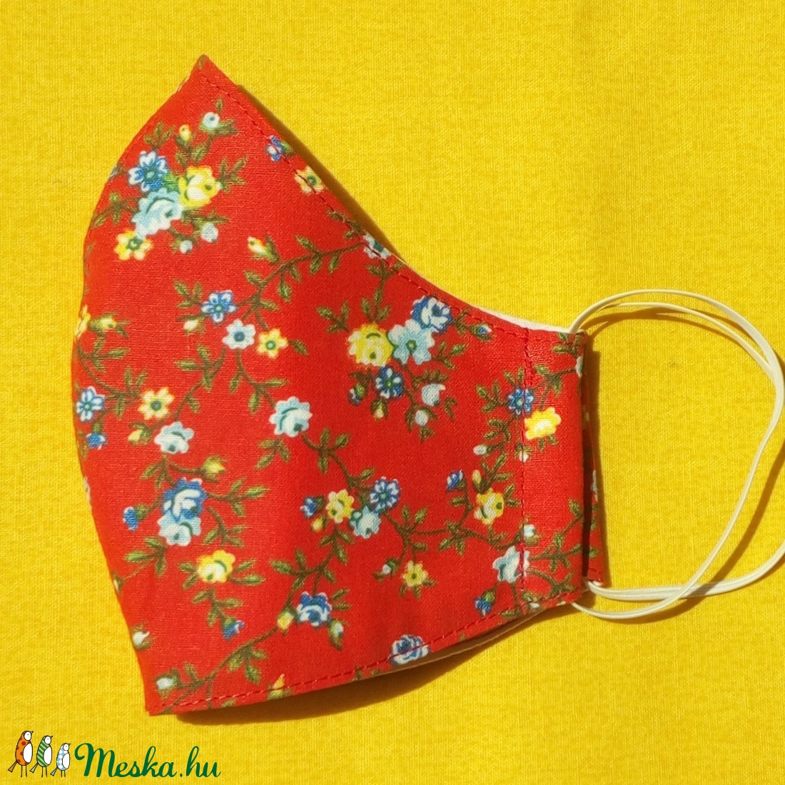 Piros, virágos arcmaszk - kisebb női vagy tini méretben -  - Meska.hu