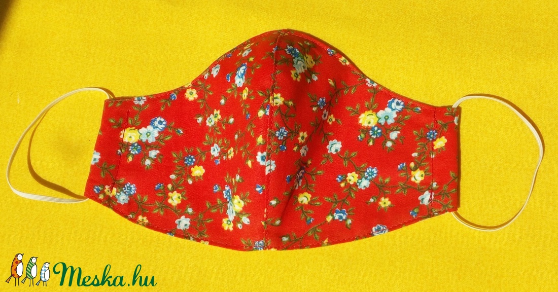 Piros, virágos arcmaszk - kisebb női vagy tini méretben -  - Meska.hu