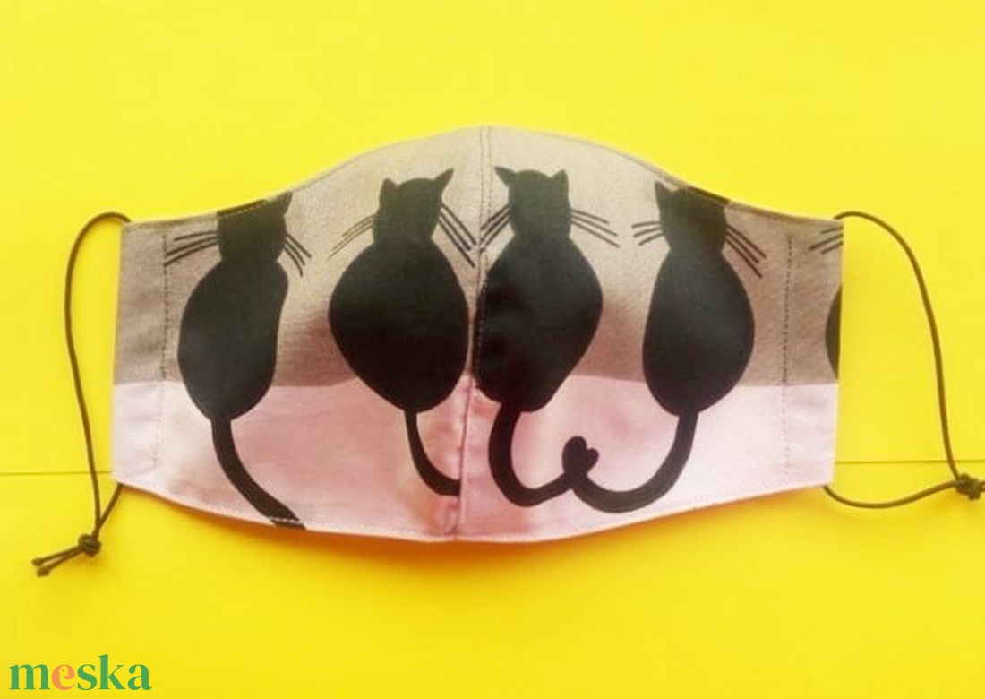 FEKETE CICÁK - NŐI méretű arcmaszk pamutból - ruha & divat - maszk, arcmaszk - Meska.hu