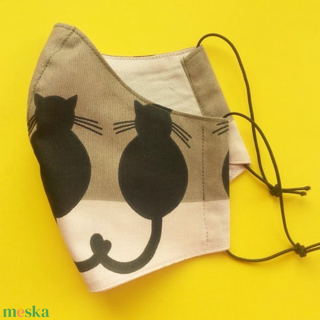 FEKETE CICÁK - NŐI méretű arcmaszk pamutból - ruha & divat - maszk, arcmaszk - Meska.hu