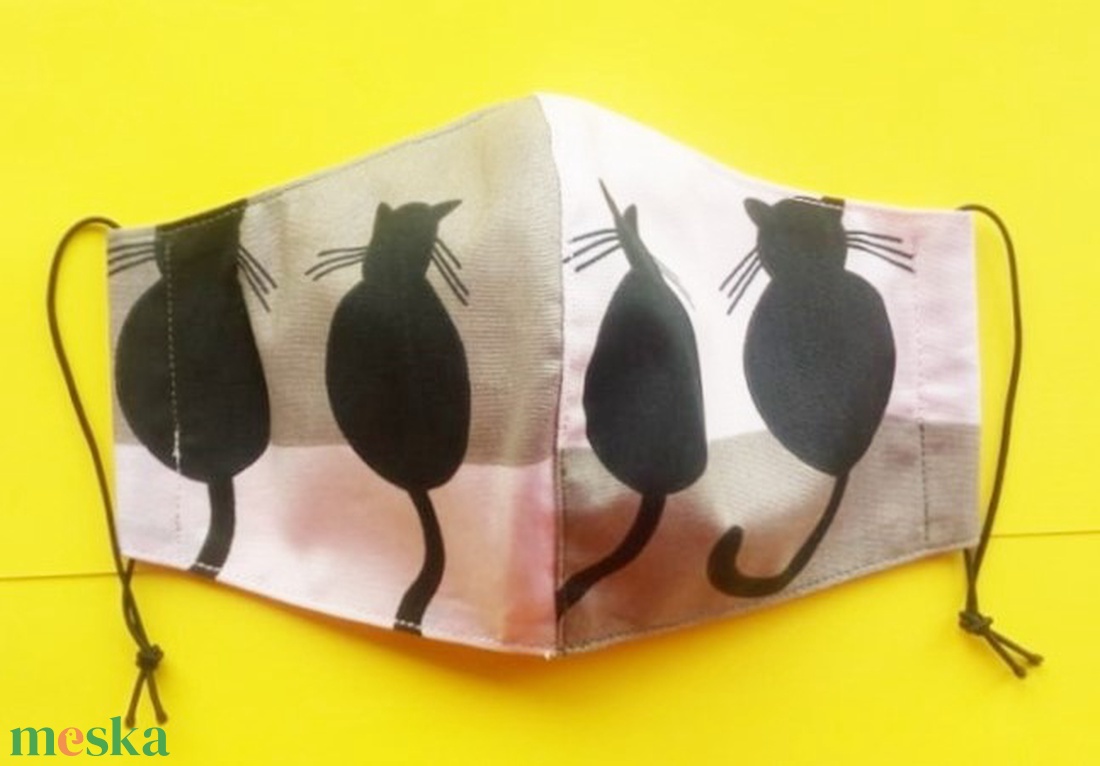 FEKETE CICÁK - NŐI méretű arcmaszk pamutból - ruha & divat - maszk, arcmaszk - Meska.hu