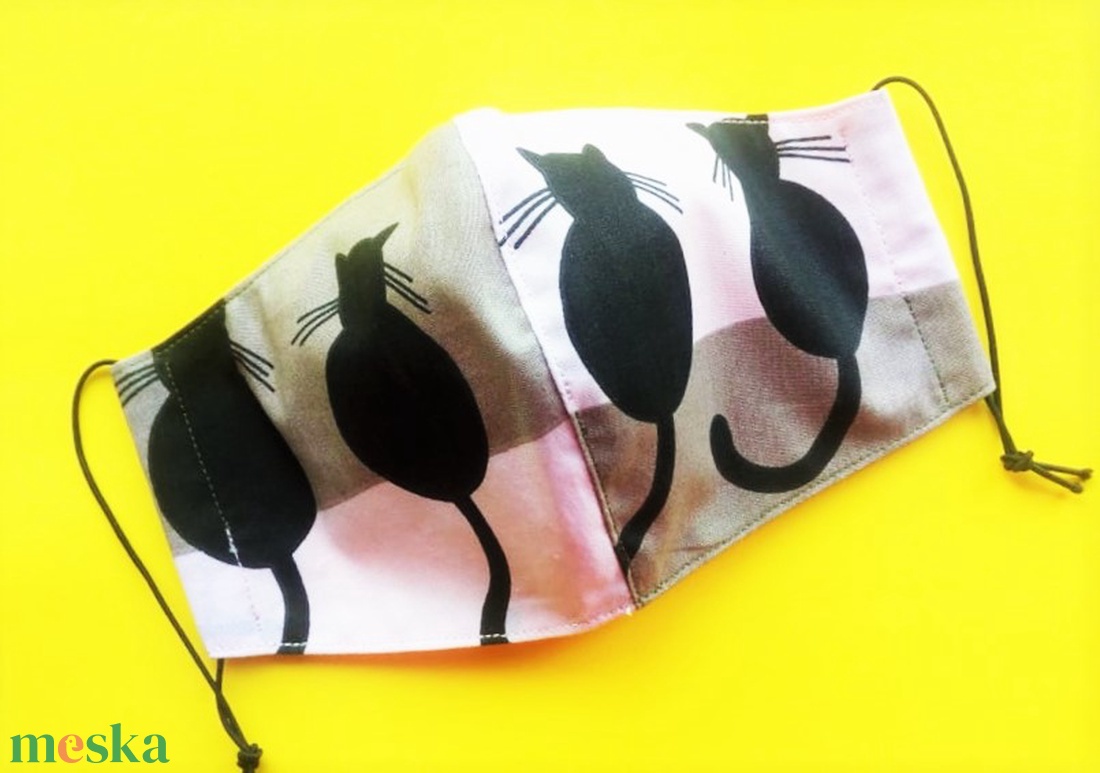 FEKETE CICÁK - NŐI méretű arcmaszk pamutból - ruha & divat - maszk, arcmaszk - Meska.hu